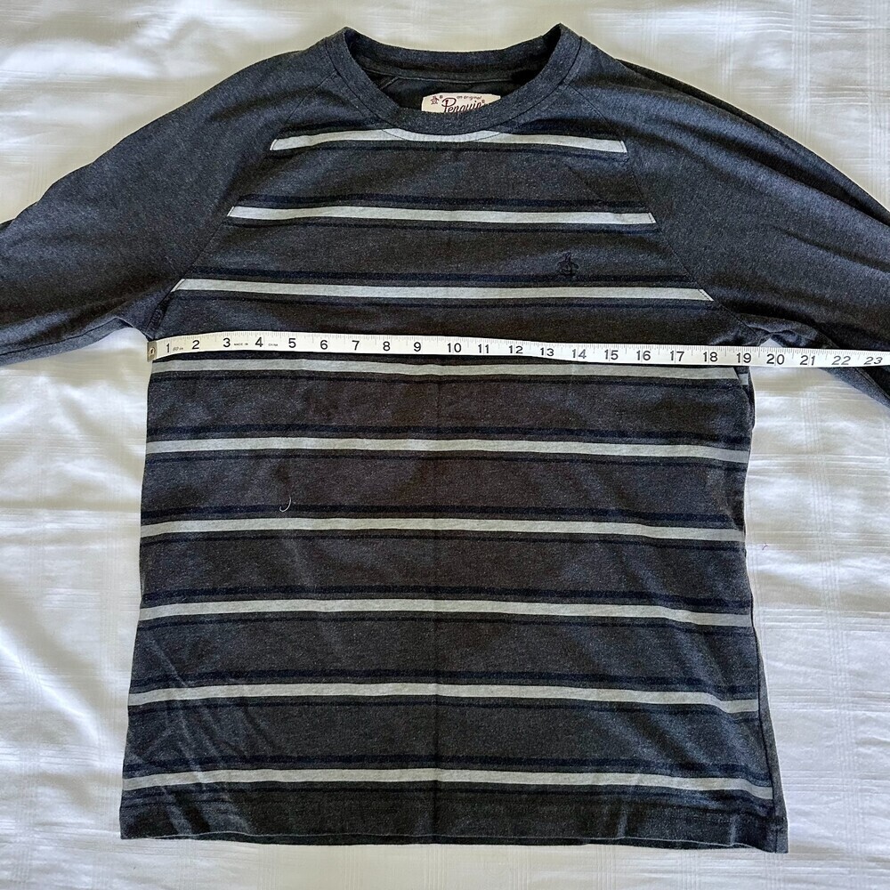 Men's Original Penguin Striped Grey Long Sleeve Shirt Cotton Blend Sz Med - Picture 3 of 5
